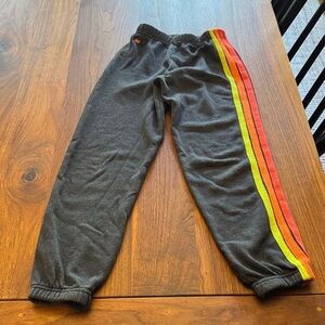 Aviator Nation Gray Joggers with Rainbow Stripe